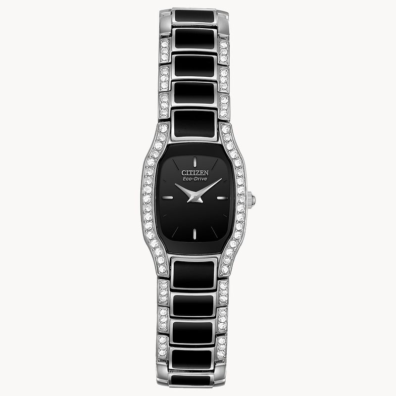 Silhouette Crystal Ladies Eco Drive Black Dial crystal Watch